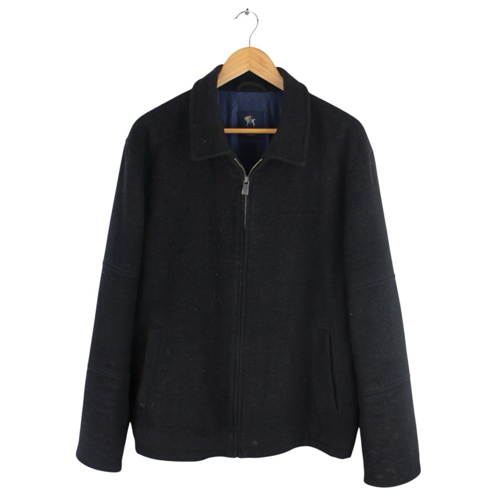 Hart Schaffner Marx Wool Blend Zip Jacket Charcoal Black Lined Men's Size Large